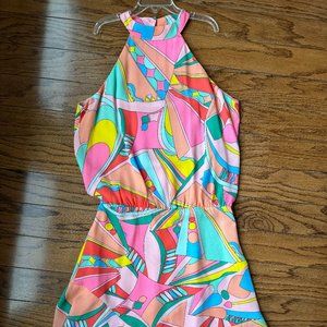 Olivaceous Multi Color Dress with Ruffle Hem - S